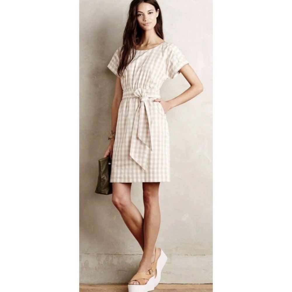 HD in Paris Anthropologie Ribboned Poplin Sheath Gingham Cotton Dress Size 2